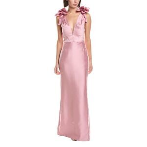 Marchesa Notte Womens  Sleeveless Deep V-Neck Silk-Blend Mikado Gown, Pink